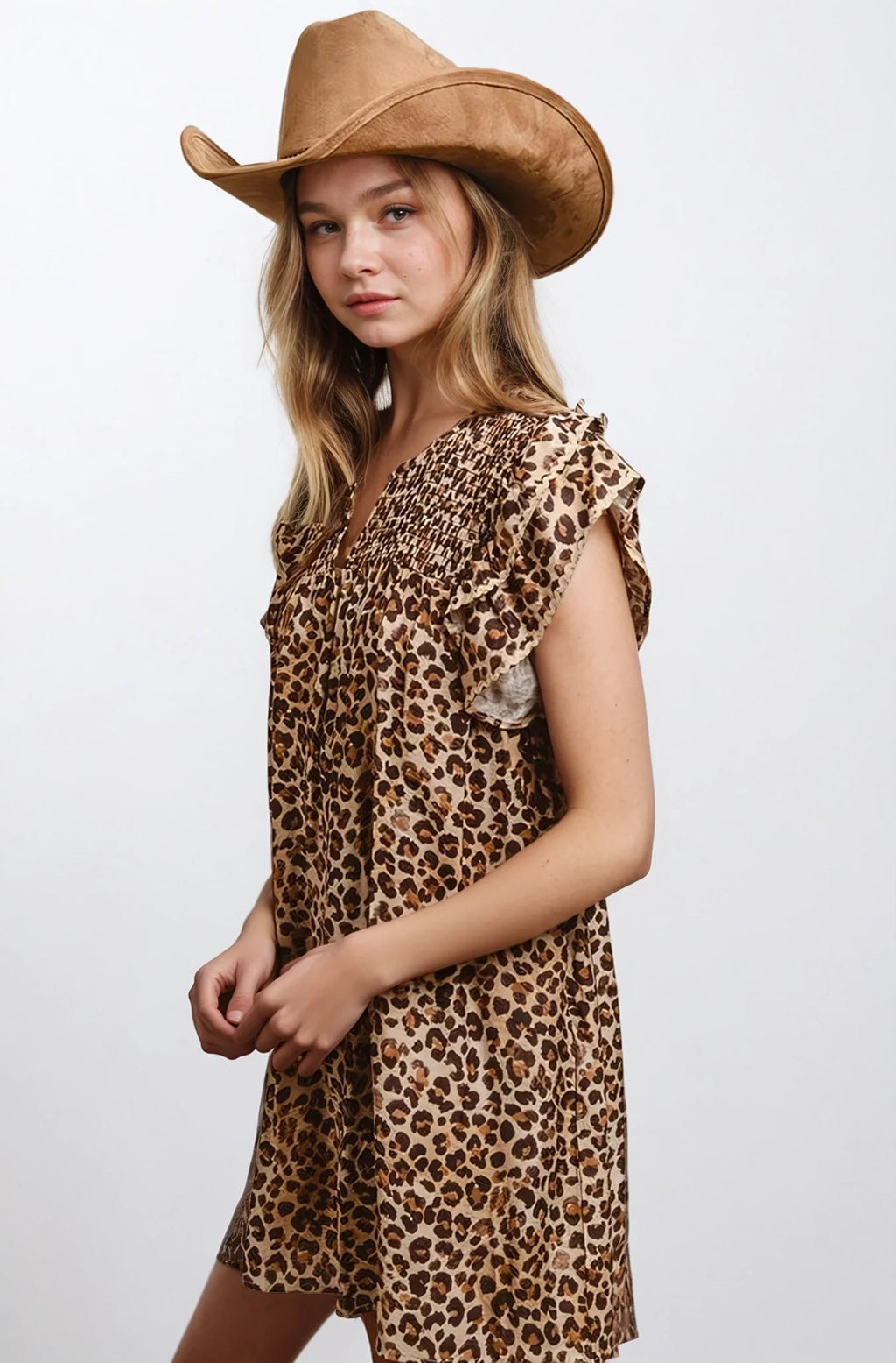 Desert Muse Leopard Ruffle Dress Clothing La Vie Bien Desert Muse Leopard Ruffle Dress