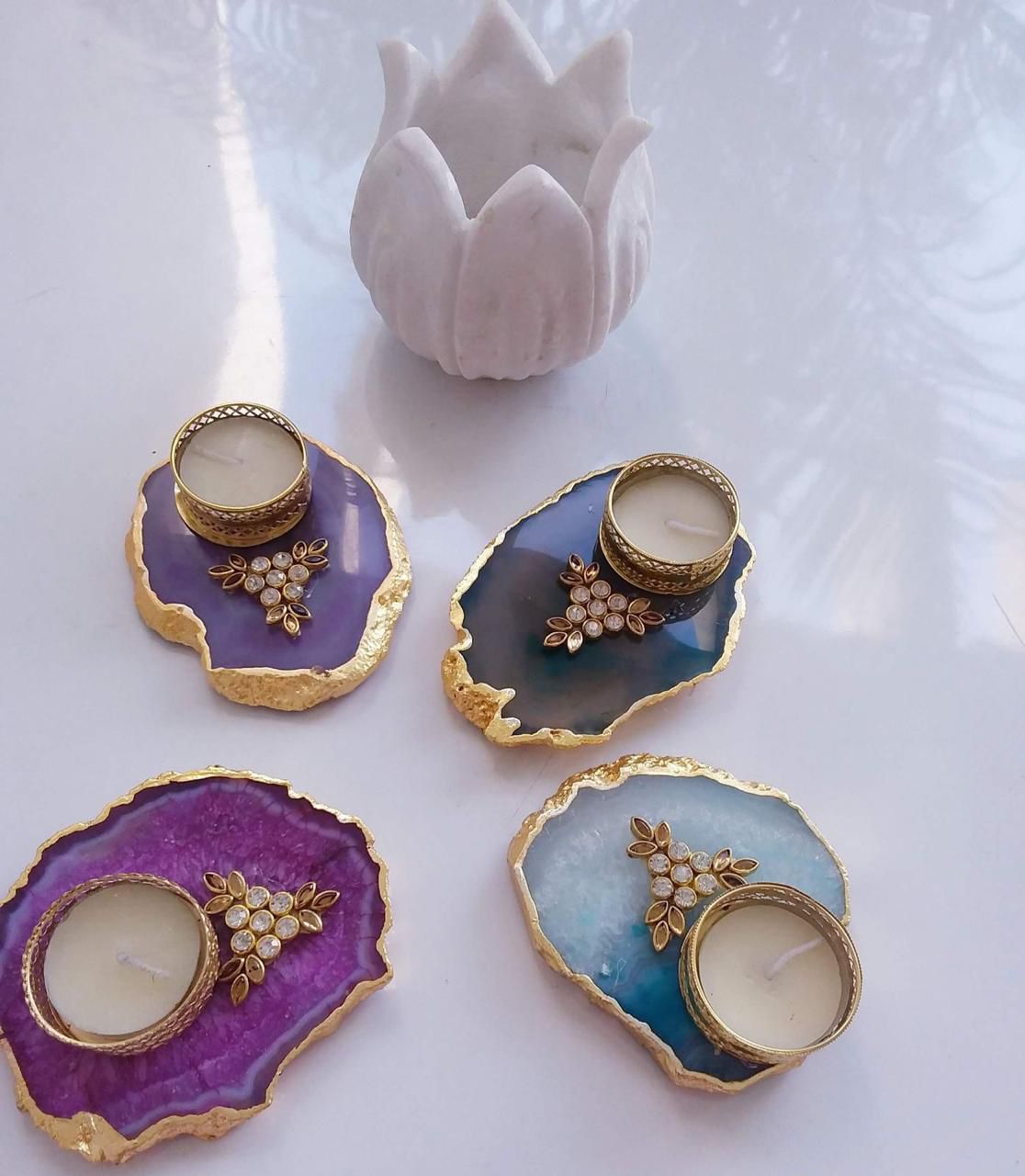 Designer Agate T Light Holder - Housewarming/Host Gift /Diwali Giff La Vie Bien Designer Agate T Light Holder - Housewarming/Host Gift /Diwali Giff