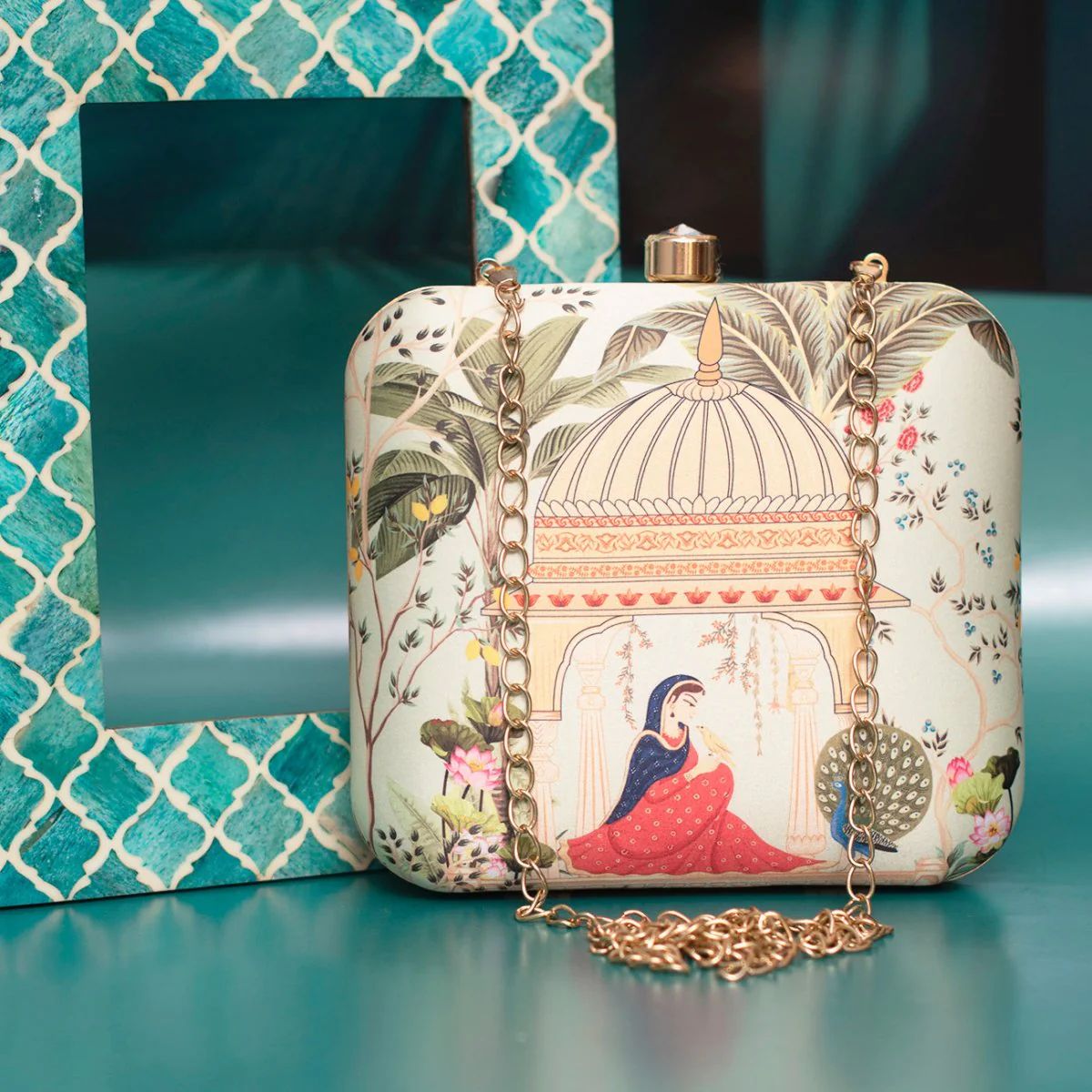 Designer Clutch with Women in Traditional Attire Sitting in a Domed Pavilion Clutch La Vie Bien Designer Clutch with Women in Traditional Attire Sitting in a Domed Pavilion