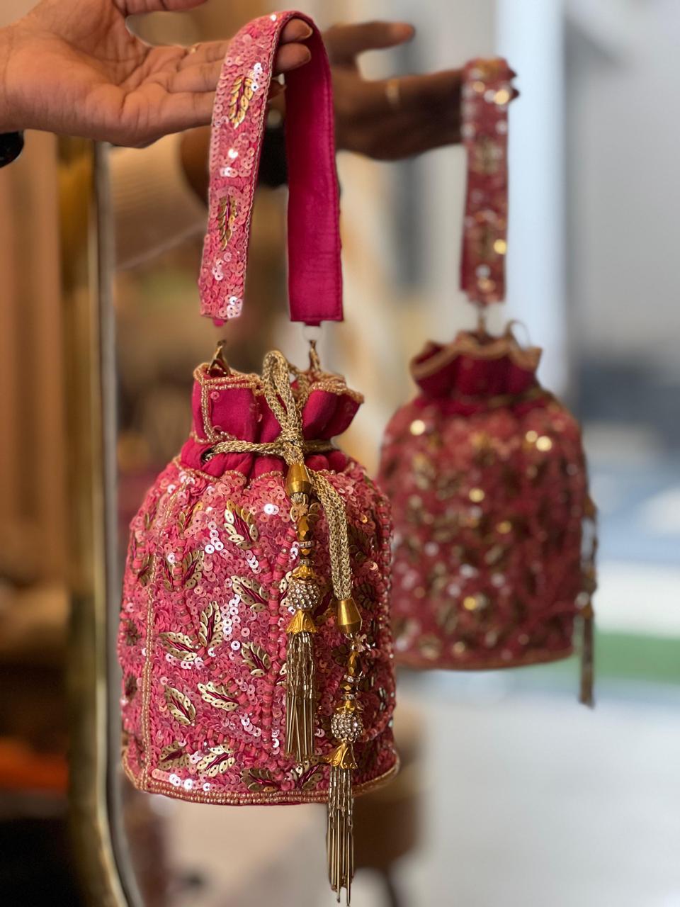 Designer Duffle Round Potli - Hand Embroidered La Vie Bien Designer Duffle Round Potli - Hand Embroidered