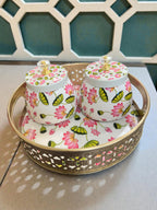 Designer Floral Print Tray Set with Matching Jar La Vie Bien Designer Floral Print Tray Set with Matching Jar