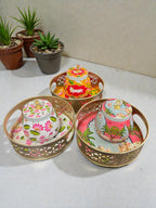 Designer Floral Print Tray Set with Matching Jar La Vie Bien Designer Floral Print Tray Set with Matching Jar