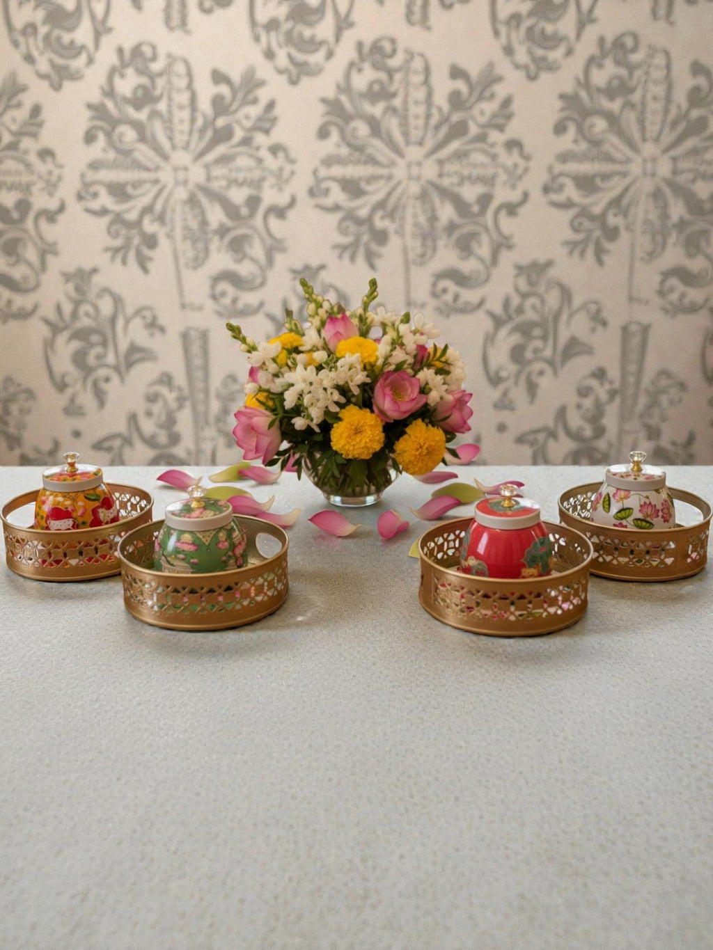 Designer Floral Print Tray Set with Matching Jar La Vie Bien Designer Floral Print Tray Set with Matching Jar