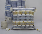 Designer Striped Pillow with Mini Poms and Tassels 20"x20" Home Furnishings La Vie Bien Designer Striped Pillow with Mini Poms and Tassels 20"x20"