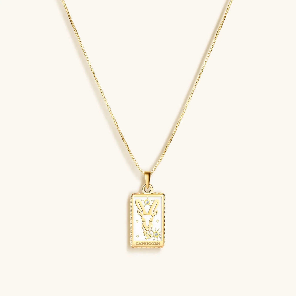 Determined Spirit - White Enamel Capricorn Card Necklace by Karma and Luck
