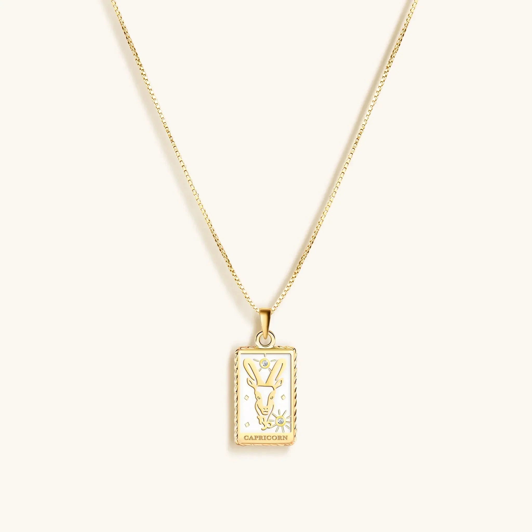 Determined Spirit - White Enamel Capricorn Card Necklace by Karma and Luck