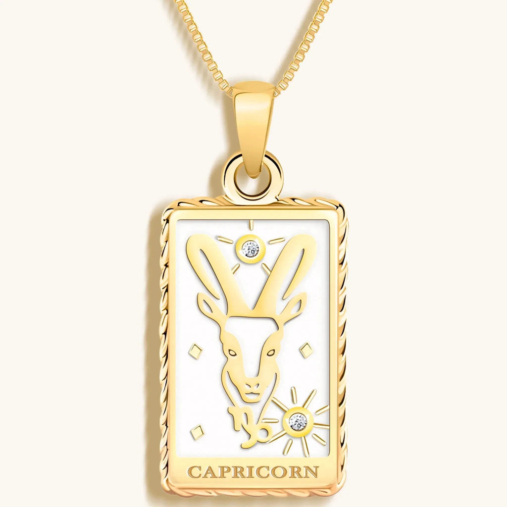 Determined Spirit - White Enamel Capricorn Card Necklace by Karma and Luck