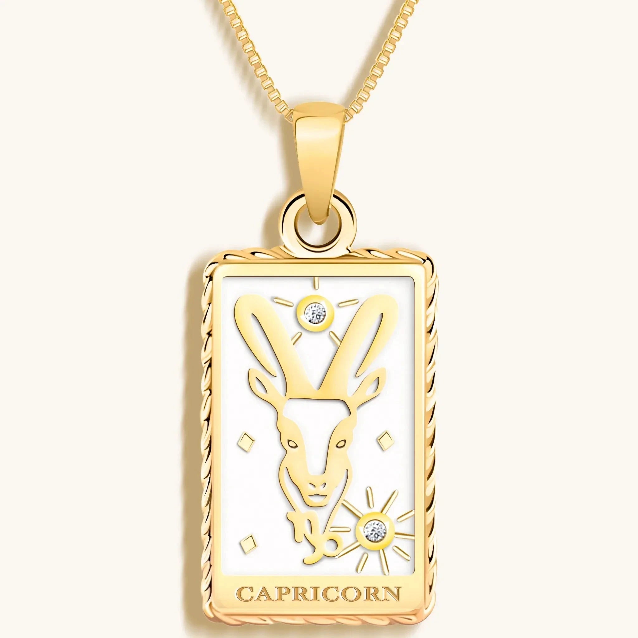 Determined Spirit - White Enamel Capricorn Card Necklace by Karma and Luck