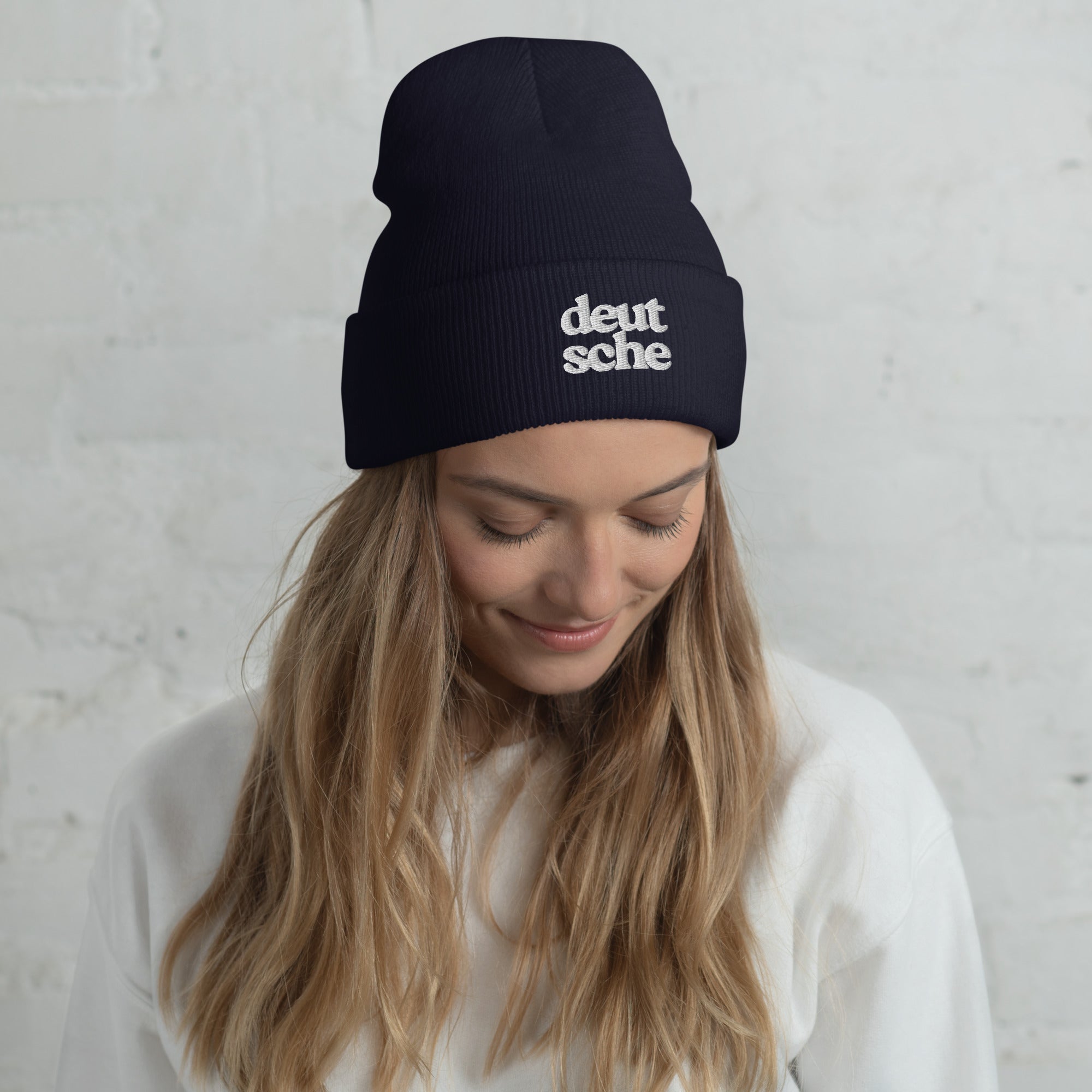 Deutsche german embroidered Cuffed Beanie by La Vie Bien
