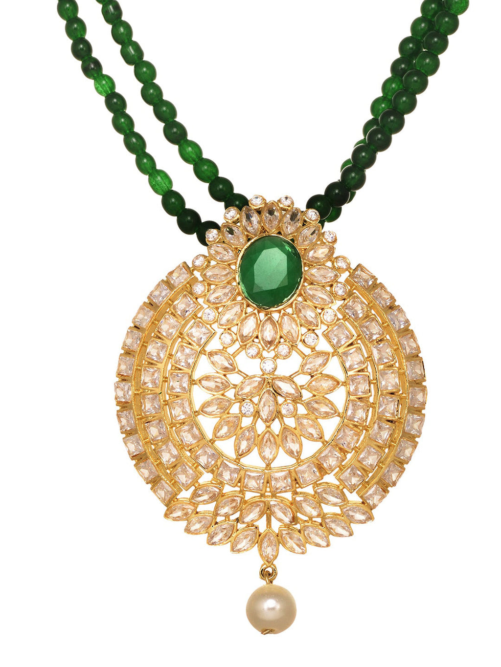 Saraf RS Jewellery Gold-Polished Polki Studded With Beads Handcrafted Jewellery Set
