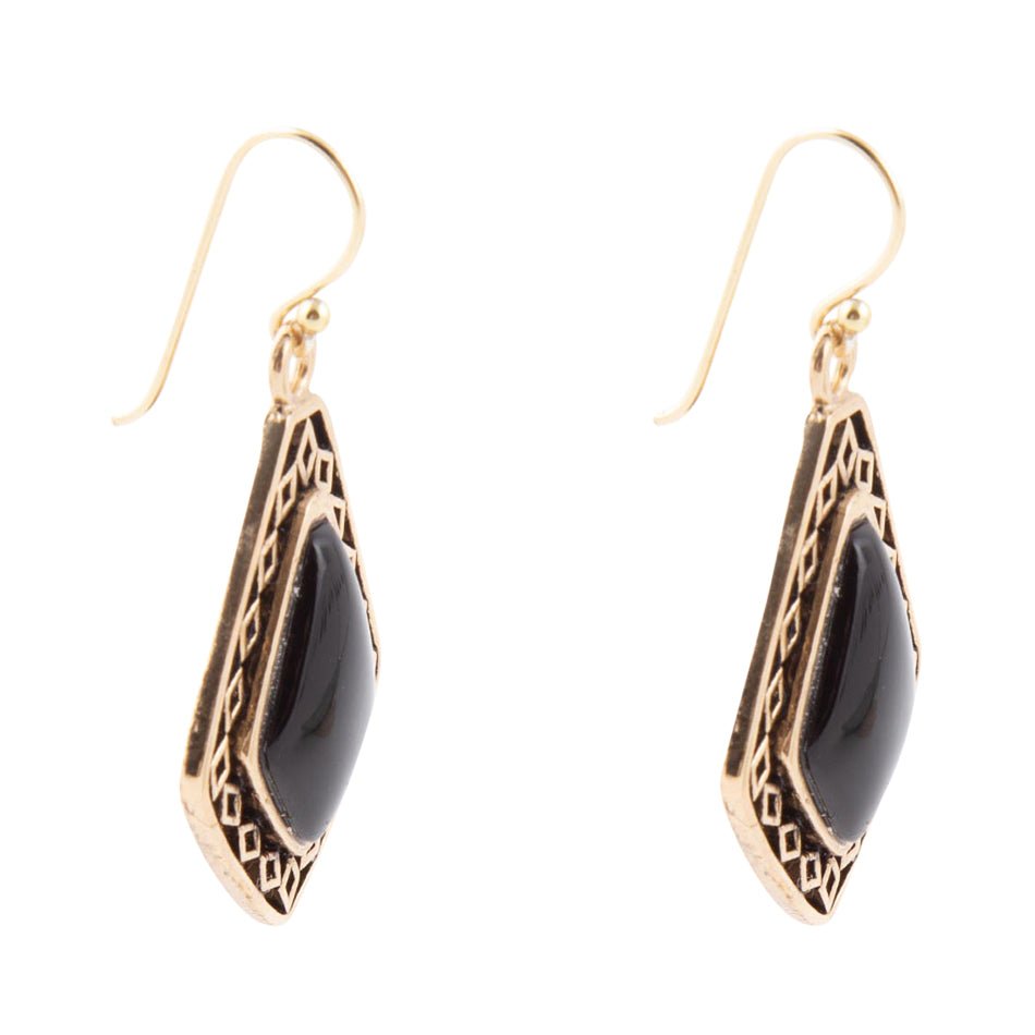 Diamond Black Onyx Stone Golden Drop Earrings Earrings La Vie Bien Diamond Black Onyx Stone Golden Drop Earrings