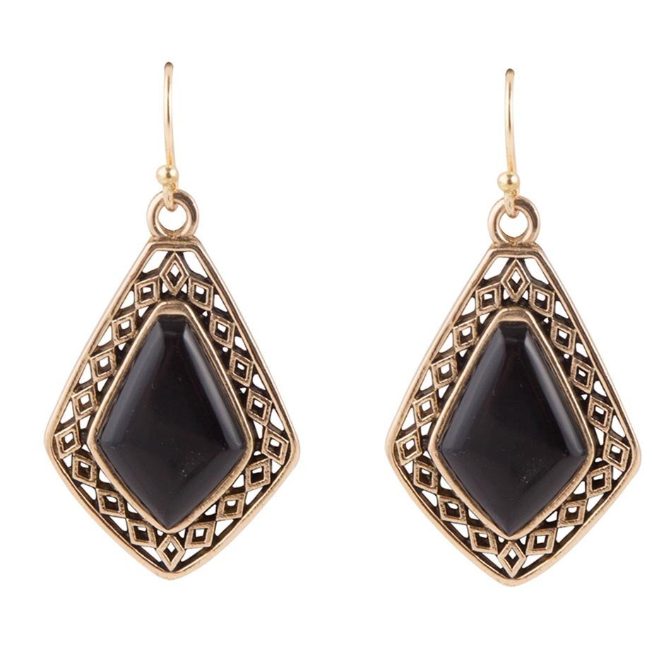 Diamond Black Onyx Stone Golden Drop Earrings Earrings La Vie Bien Diamond Black Onyx Stone Golden Drop Earrings