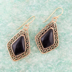 Diamond Black Onyx Stone Golden Drop Earrings Earrings La Vie Bien Diamond Black Onyx Stone Golden Drop Earrings