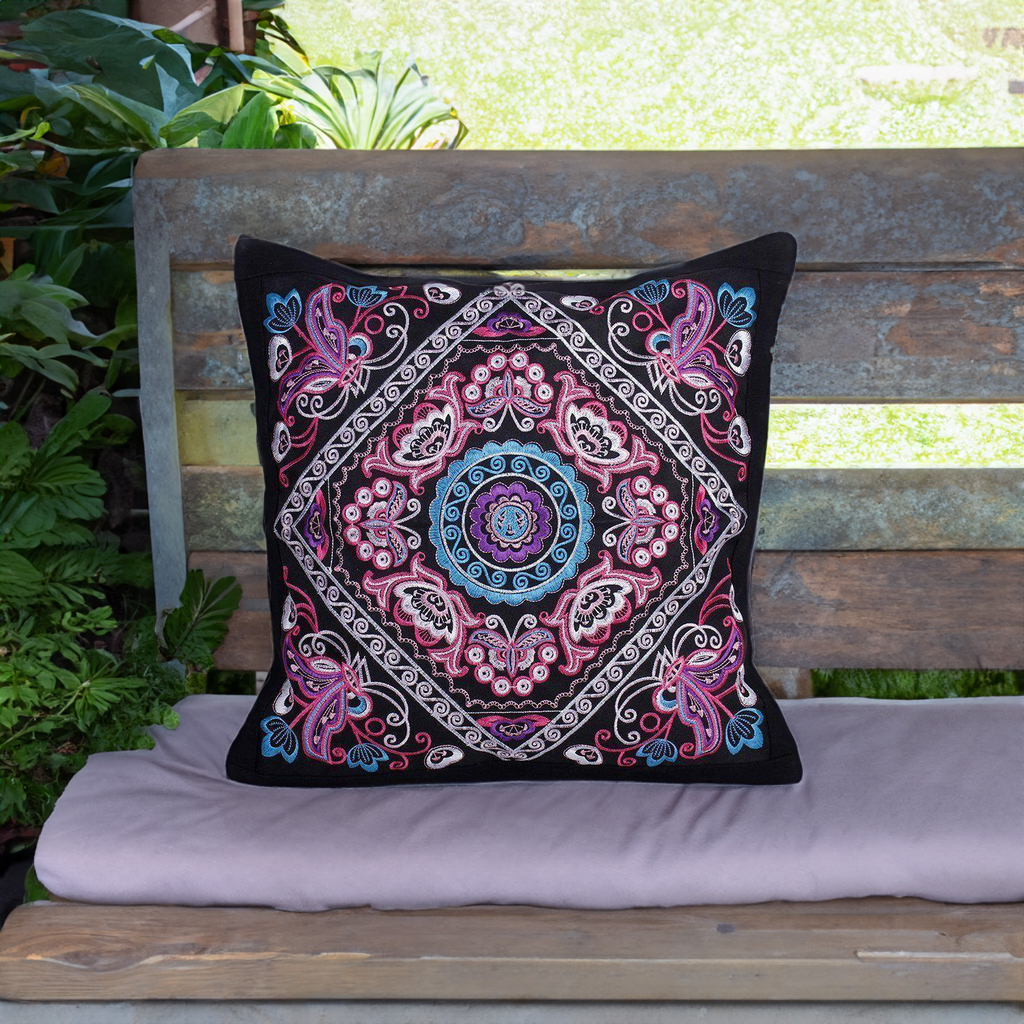 Diamond Flower Embroidered Pillow Cover - Thailand Decor La Vie Bien Diamond Flower Embroidered Pillow Cover - Thailand