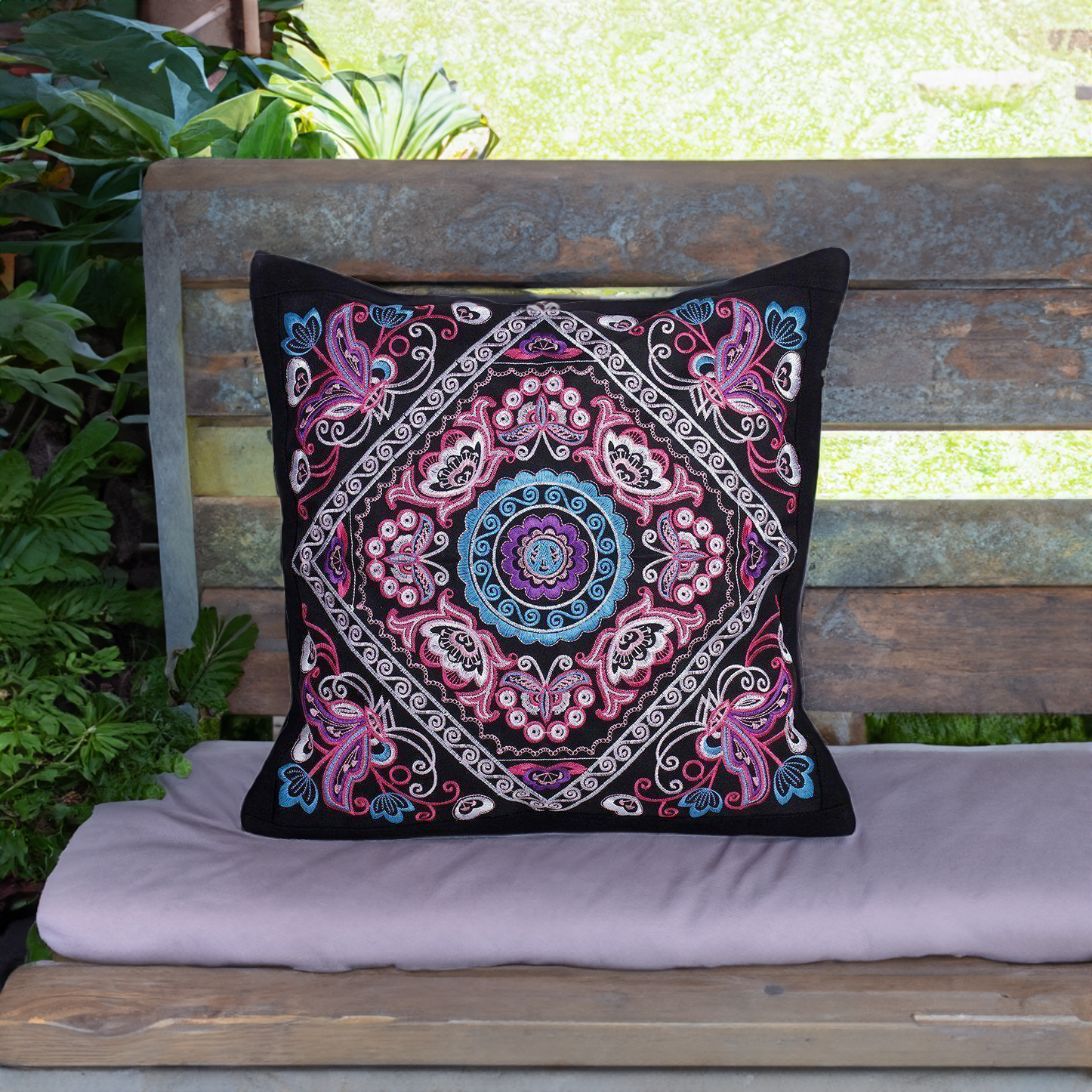 Diamond Flower Embroidered Pillow Cover - Thailand Decor La Vie Bien Diamond Flower Embroidered Pillow Cover - Thailand