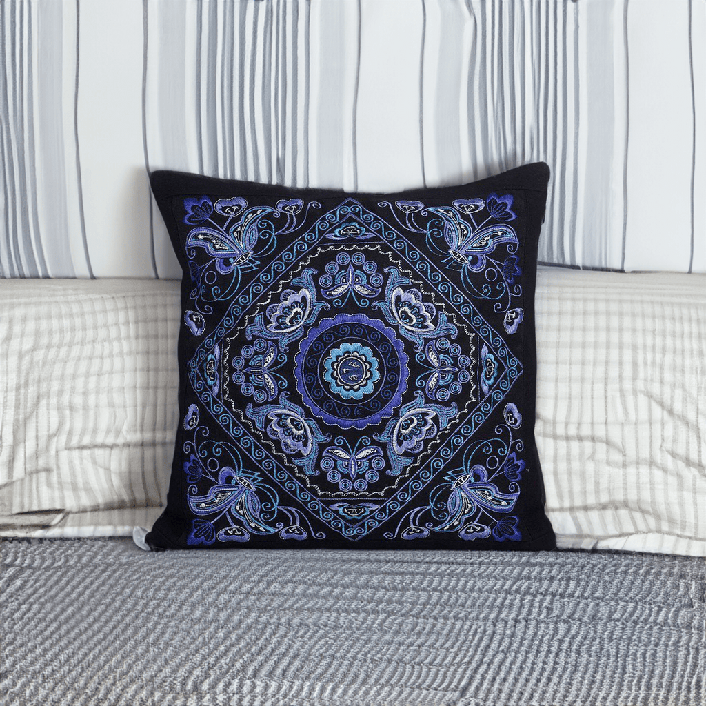 Diamond Flower Embroidered Pillow Cover - Thailand Decor La Vie Bien Diamond Flower Embroidered Pillow Cover - Thailand