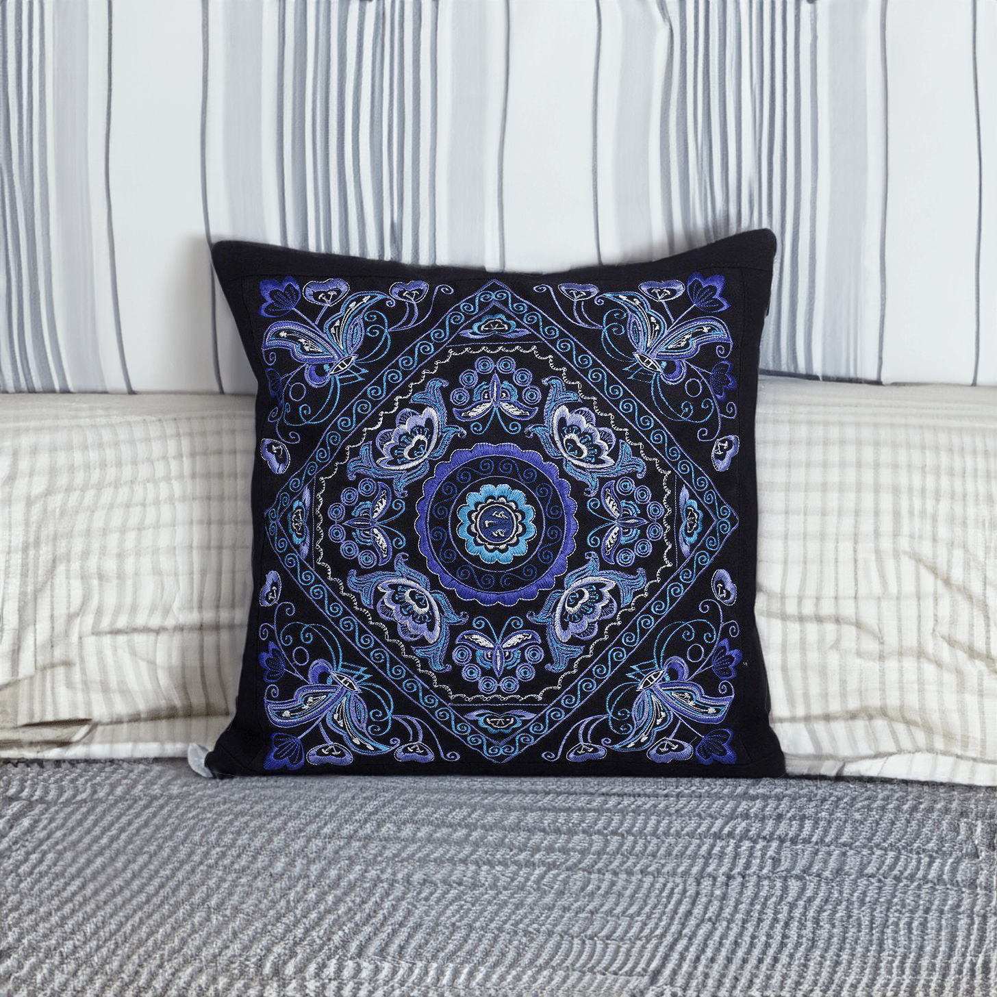 Diamond Flower Embroidered Pillow Cover - Thailand Decor La Vie Bien Diamond Flower Embroidered Pillow Cover - Thailand