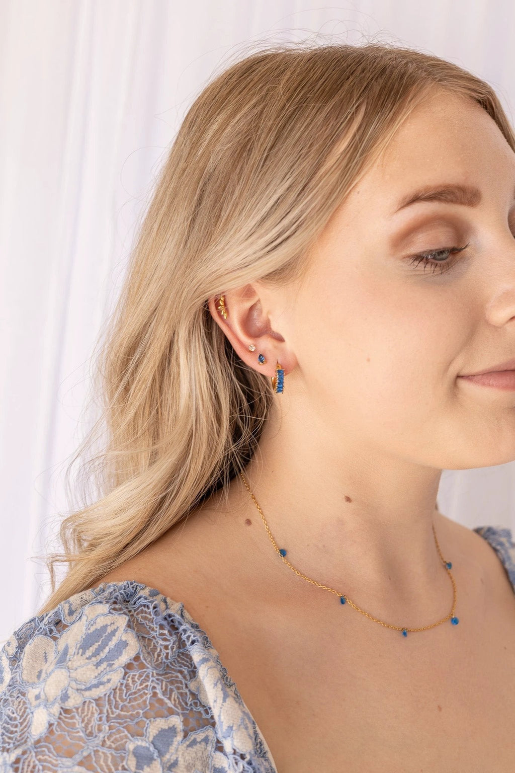 Diamond Hoop in Blue by Rose & Clay