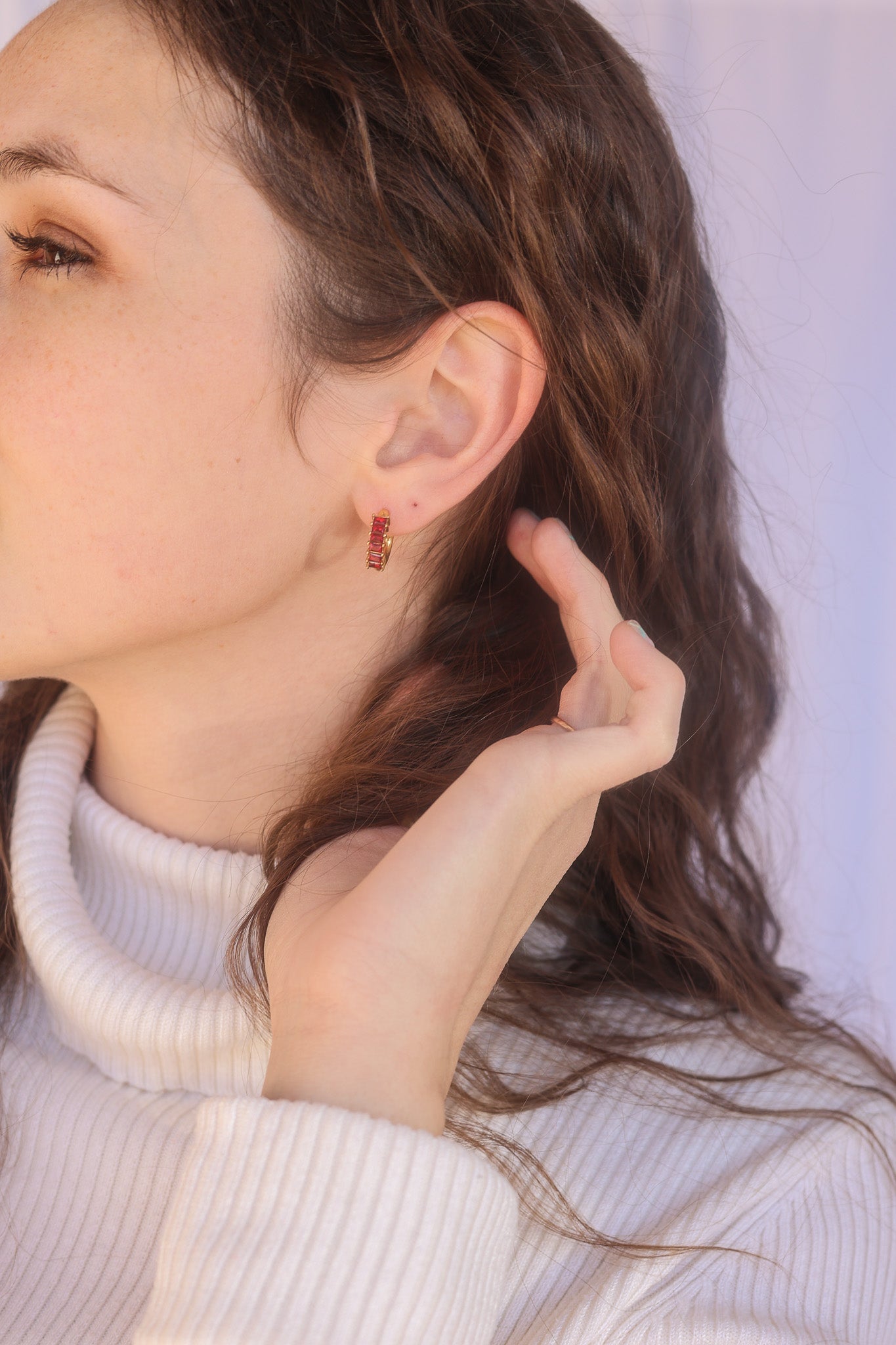 Diamond Hoop in Red hoop La Vie Bien Diamond Hoop in Red
