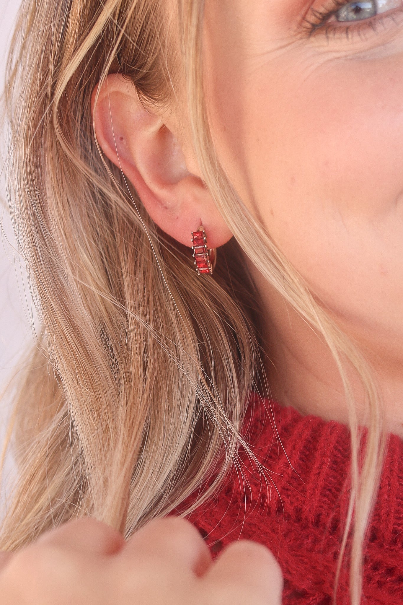 Diamond Hoop in Red hoop La Vie Bien Diamond Hoop in Red