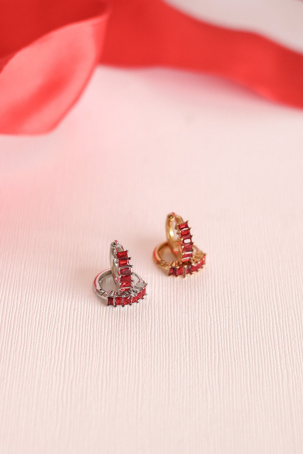 Diamond Hoop in Red hoop La Vie Bien Diamond Hoop in Red