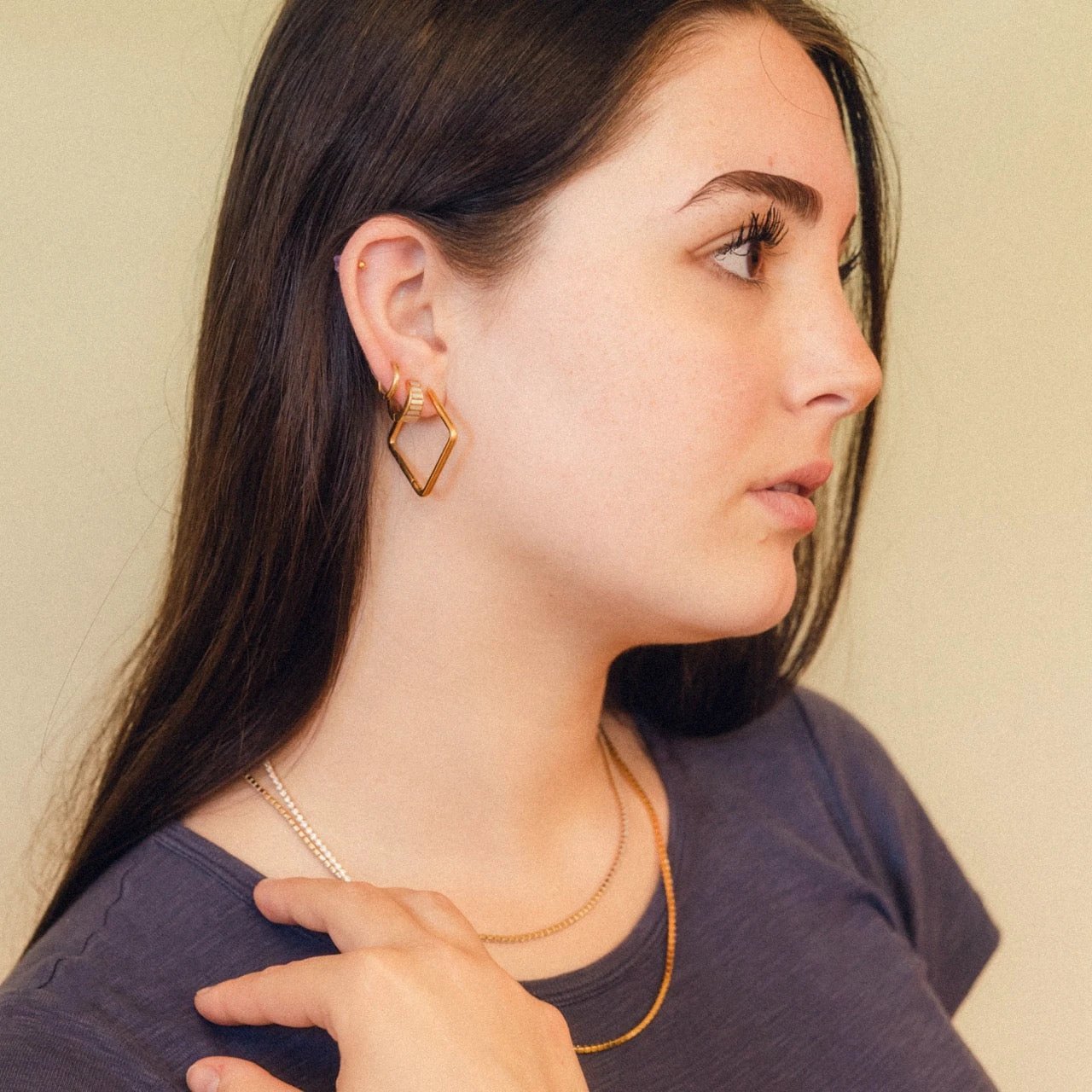 Diamond Rounded Huggie Hoop Earrings by Oh Clementine