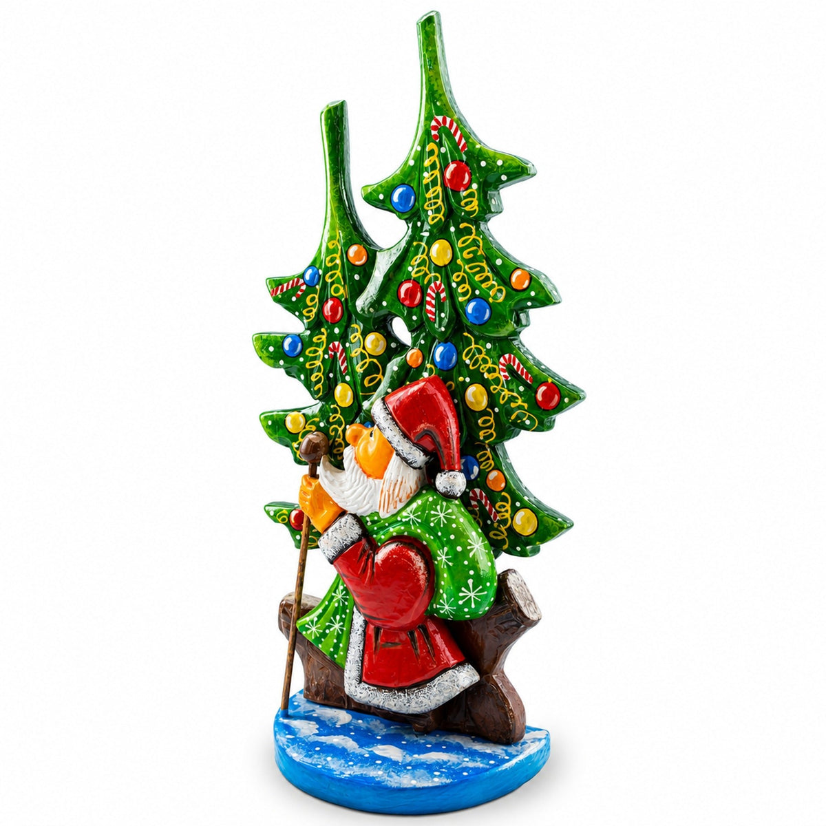 Did Moroz (Santa) and Christmas Tree Hand Carved Ukrainian Wooden Figurine 12.25 Inches Christmas Decor > Carved Wooden Santa La Vie Bien Did Moroz (Santa) and Christmas Tree Hand Carved Ukrainian Wooden Figurine 12.25 Inches