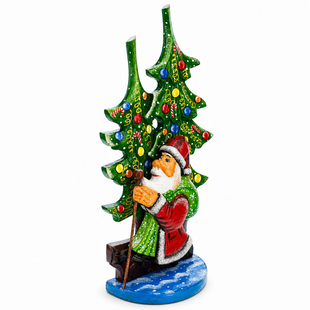 Did Moroz (Santa) and Christmas Tree Hand Carved Ukrainian Wooden Figurine 12.25 Inches Christmas Decor > Carved Wooden Santa La Vie Bien Did Moroz (Santa) and Christmas Tree Hand Carved Ukrainian Wooden Figurine 12.25 Inches