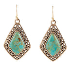 Dimond Blue Turquoise Stone Golden Drop Earrings by Barse Jewelry