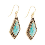 Dimond Blue Turquoise Stone Golden Drop Earrings by Barse Jewelry