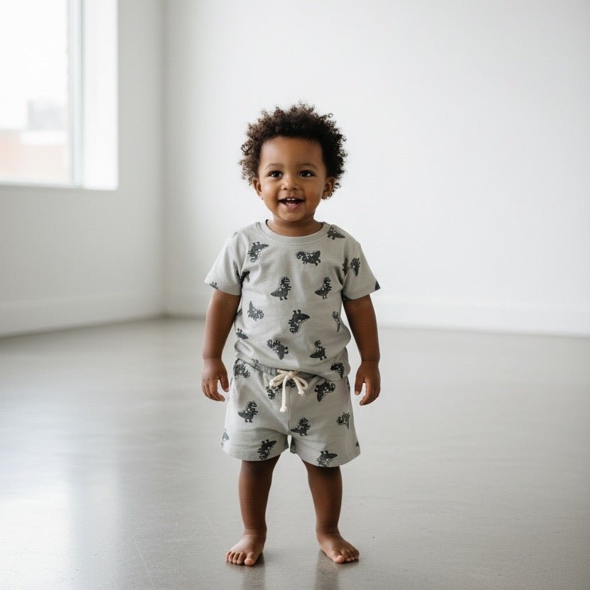 Dinosaur Cotton 2pc Short Set Sets La Vie Bien Dinosaur Cotton 2pc Short Set