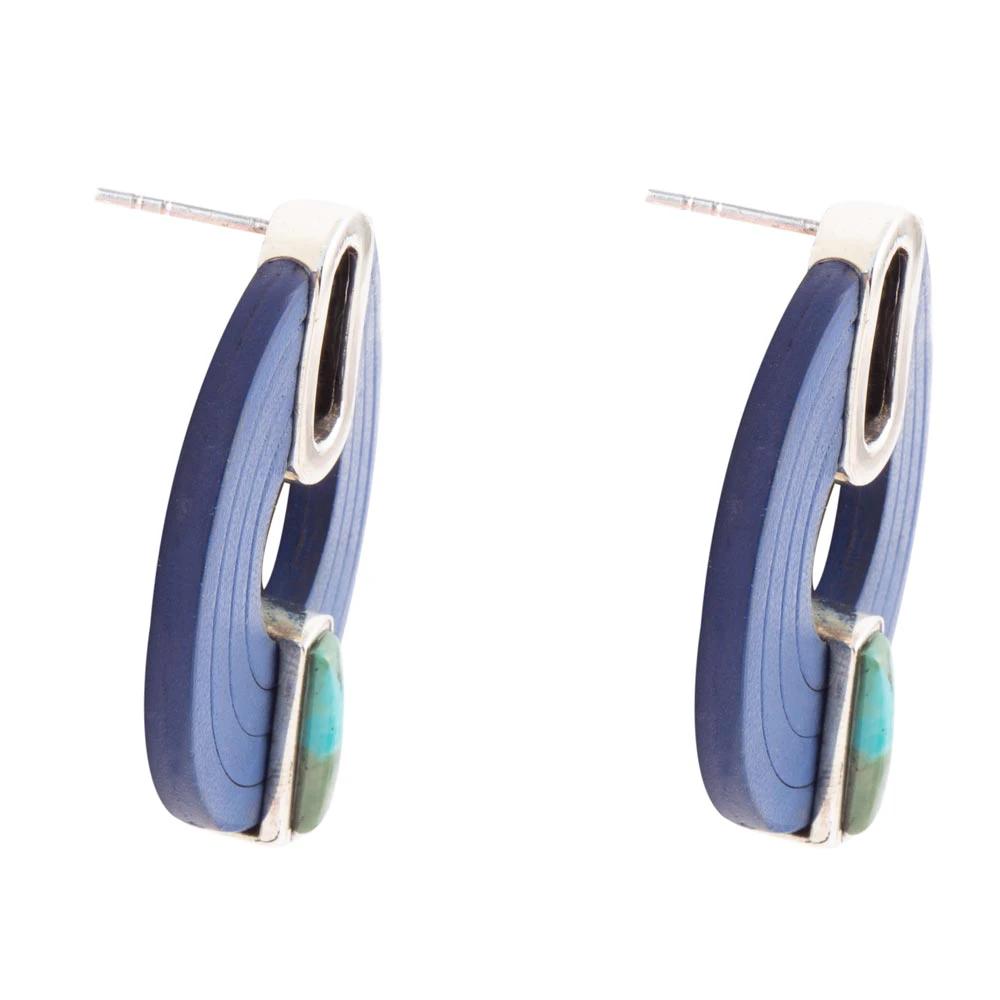 Discus Blue Turquoise and Leather Sterling Silver Earrings by Barse Jewelry