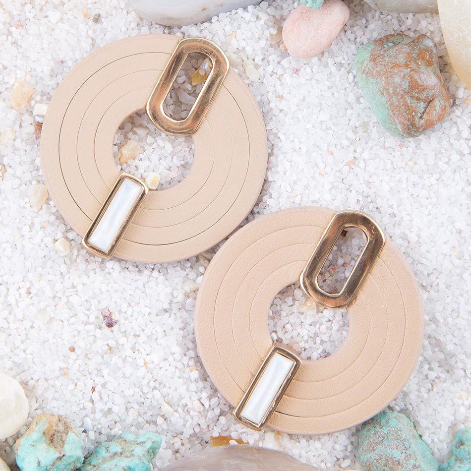 Discus Mother of Pearl Leather Earrings by Barse Jewelry