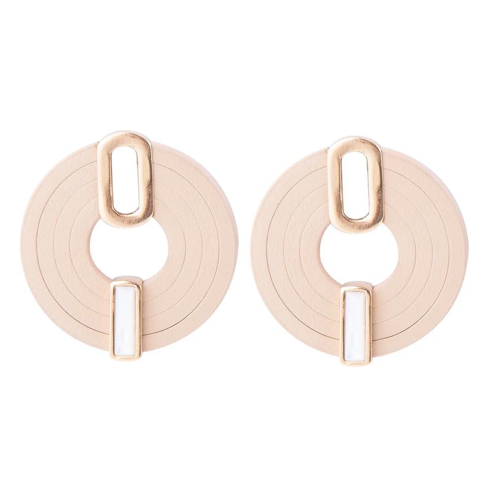 Discus Mother of Pearl Leather Earrings by Barse Jewelry