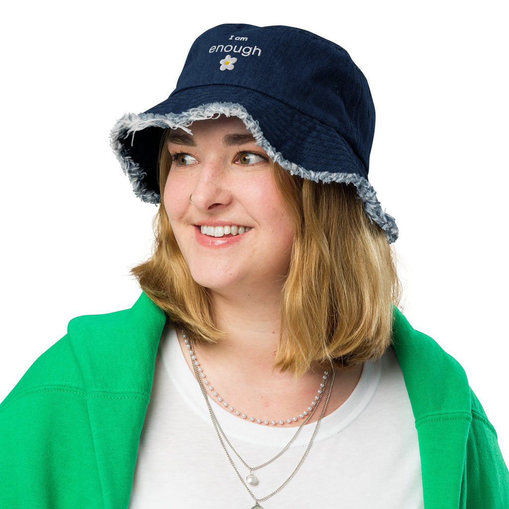 I am enough daisy distressed denim bucket hat - La Vie Bien - Daisy bucket hat - Happy hats - I am enough