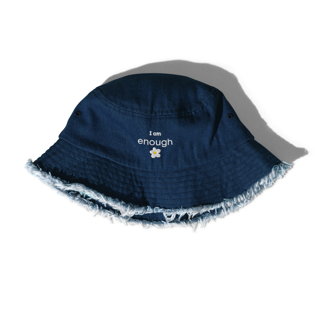 I am enough daisy distressed denim bucket hat - La Vie Bien - Daisy bucket hat - Happy hats - I am enough