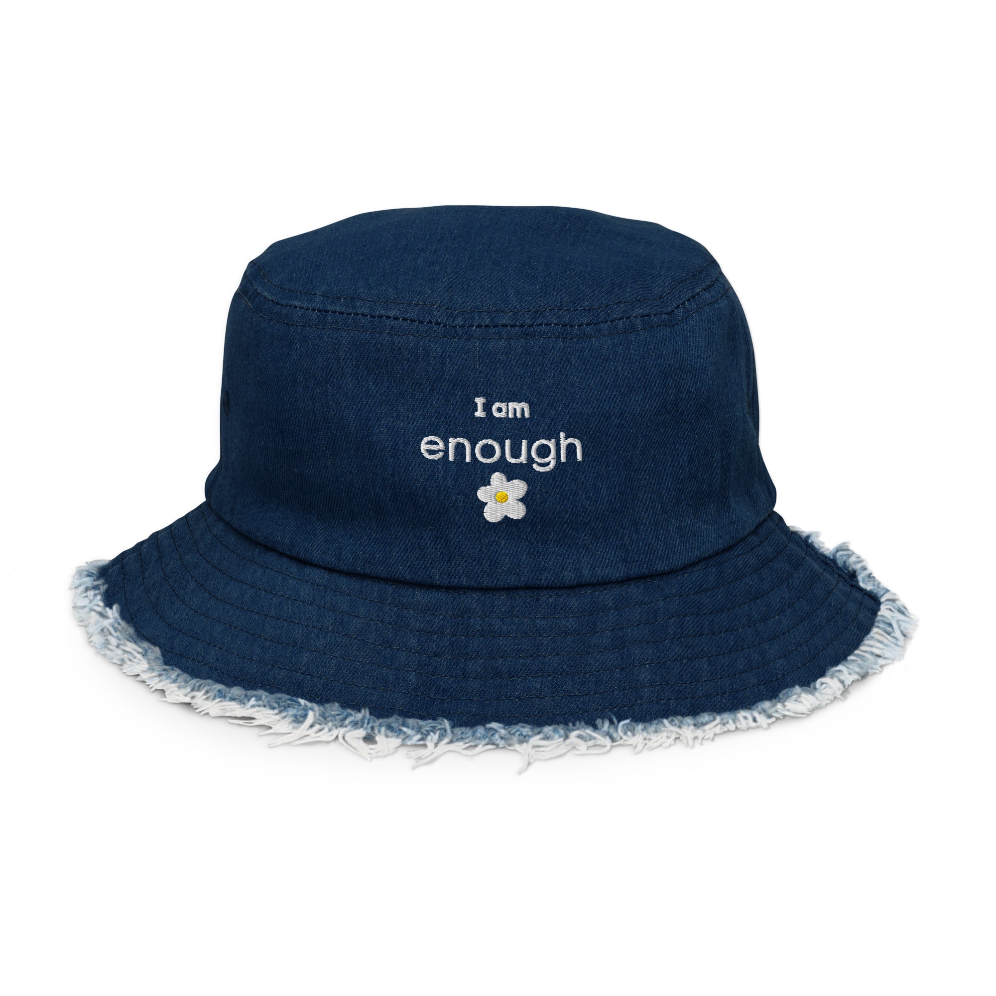 I am enough daisy distressed denim bucket hat