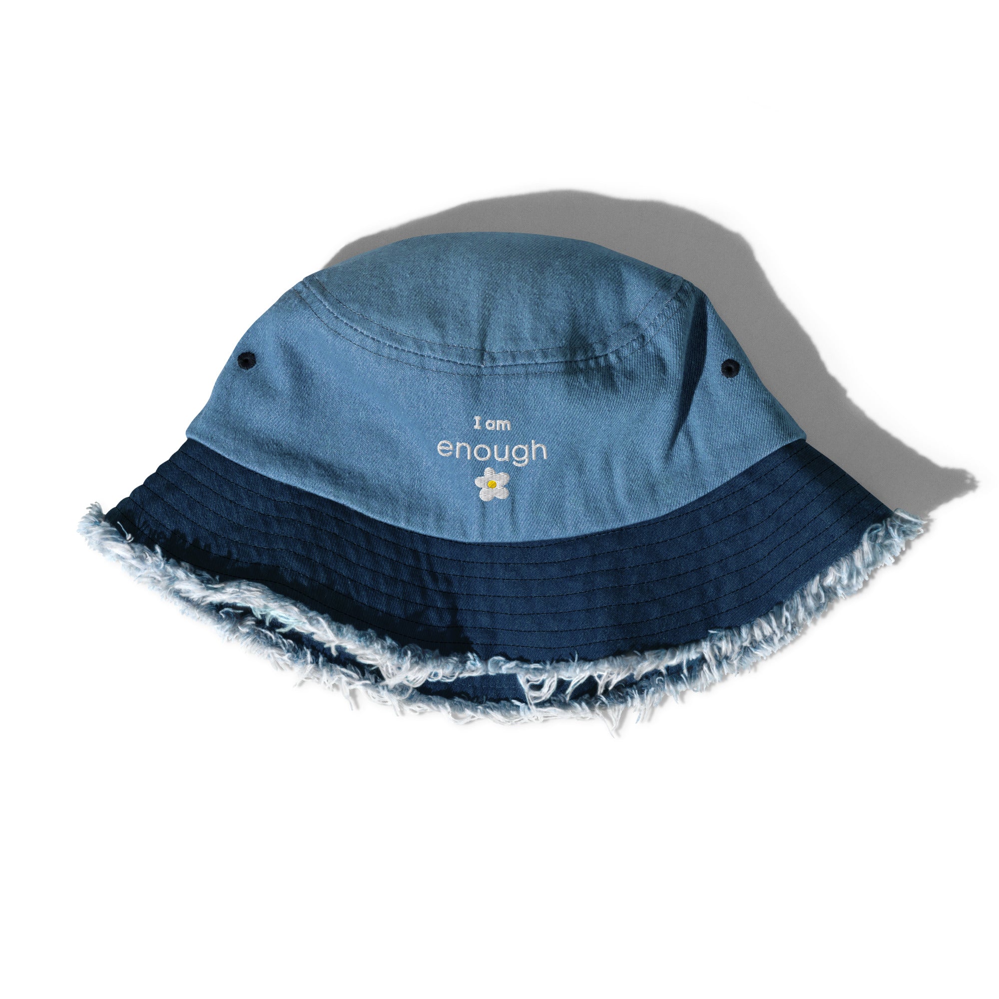 I am enough daisy distressed denim bucket hat