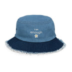 I am enough daisy distressed denim bucket hat by La Vie Bien