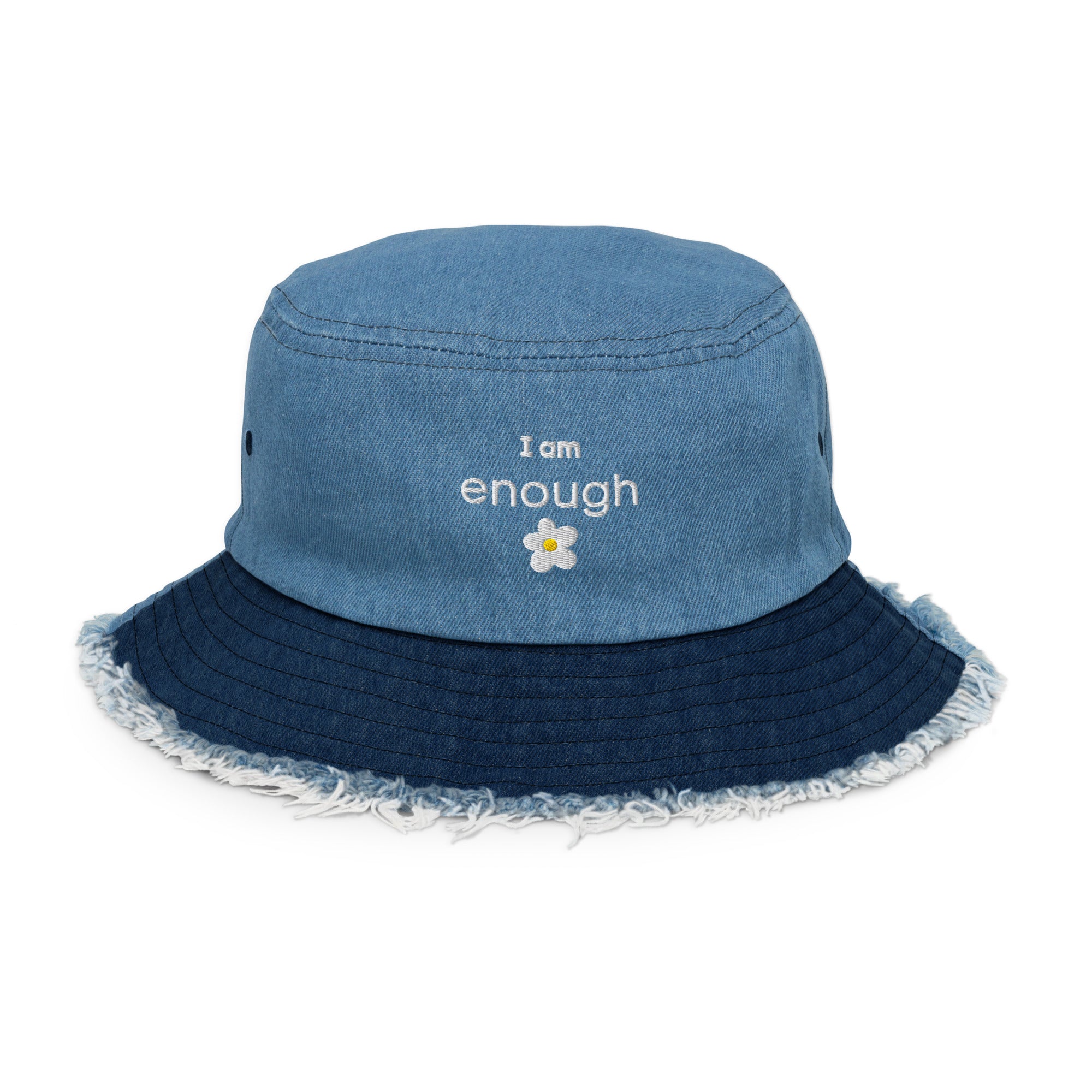 I am enough daisy distressed denim bucket hat
