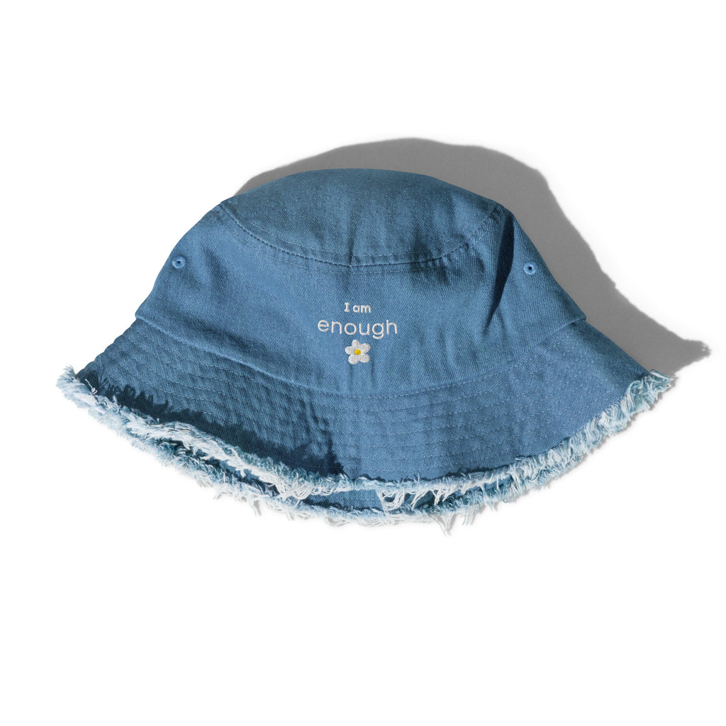 I am enough daisy distressed denim bucket hat - La Vie Bien - Daisy bucket hat - Happy hats - I am enough