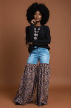 Distressed Light Denim Animal Print Palazzo Wide Leg Jeans