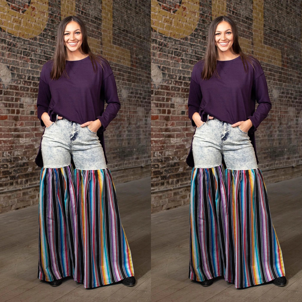 Distressed Light Denim Black Multi Color Palazzo Wide Leg Jeans