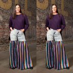Distressed Light Denim Black Multi Color Palazzo Wide Leg Jeans