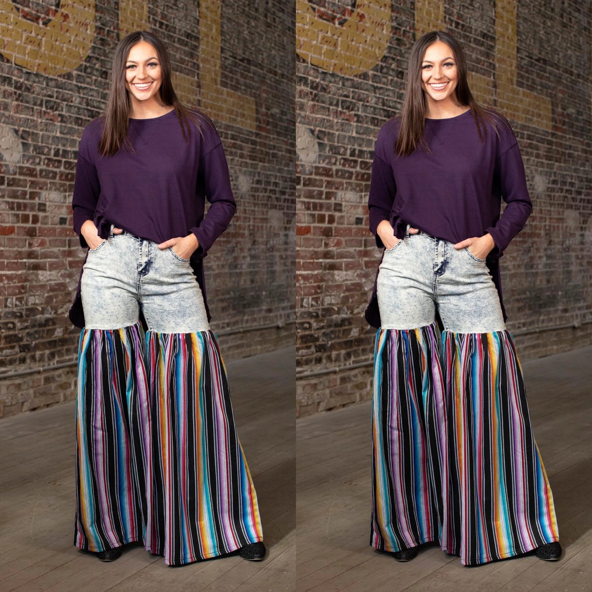 Distressed Light Denim Black Multi Color Palazzo Wide Leg Jeans