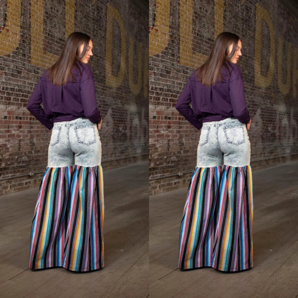 Distressed Light Denim Black Multi Color Palazzo Wide Leg Jeans