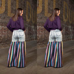 Distressed Light Denim Black Multi Color Palazzo Wide Leg Jeans