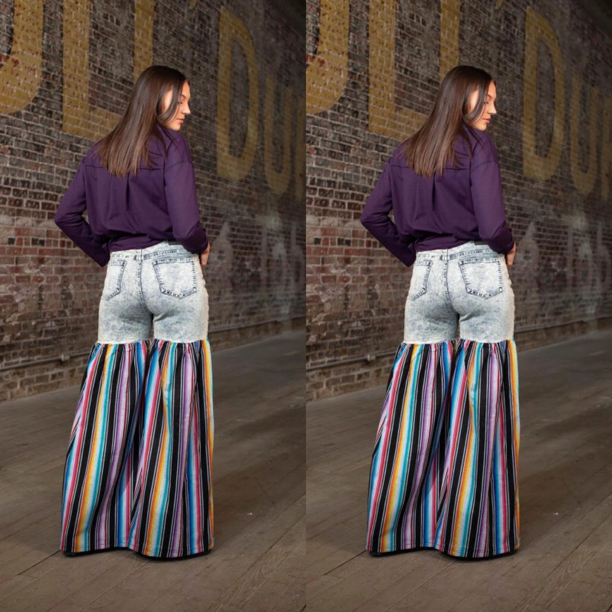 Distressed Light Denim Black Multi Color Palazzo Wide Leg Jeans