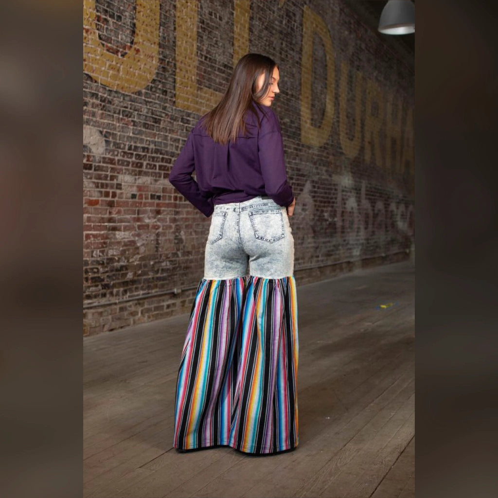 Distressed Light Denim Black Multi Color Palazzo Wide Leg Jeans