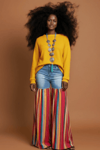 Distressed Light Denim Red Multi Color Palazzo Wide Leg Jeans
